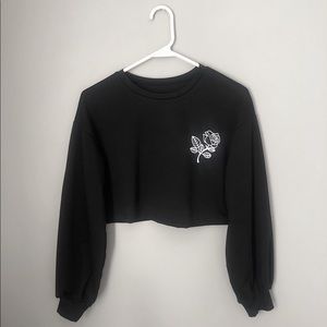 Cropped black long sleeve with rose detail